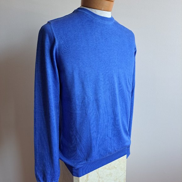NWT Men's Patrick Assaraf 100% Cotton Crew Neck Blue Pullover Sweater Size M - Picture 2 of 13
